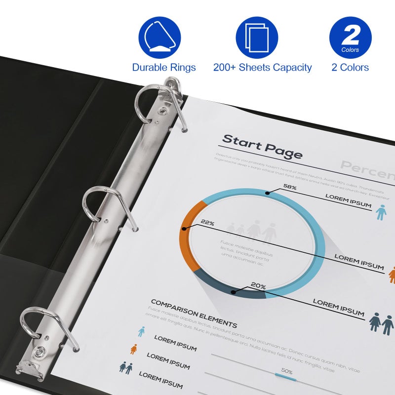 Comix D-Ring Basic View Binder 1 inch 3 Ring Binders, 2.4mm-Thick, Hold 225 Sheets of 8.5" x 11" Paper, 12 Pack (Black) - Image 4
